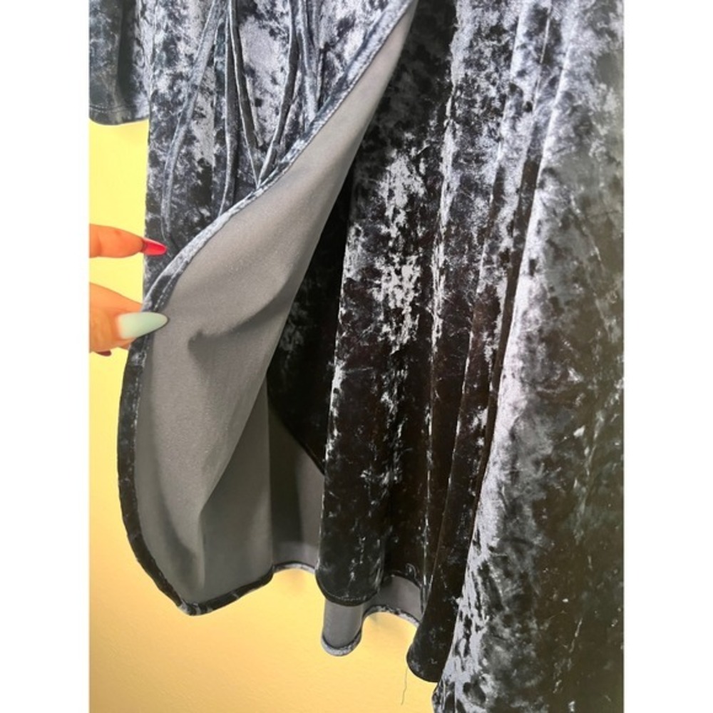 Lulus Blue Crushed Velvet Wrap Dress 3/4 Sleeve Tie Waist Midi - Picture 3 of 9